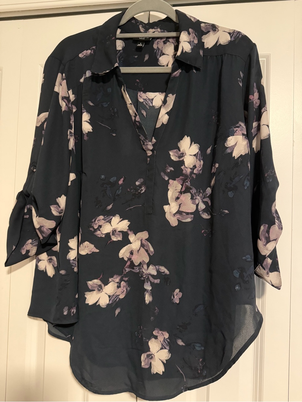 torrid Navy Floral Split-Neck Tunic with Cream & Pale Pink Blooms